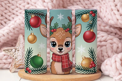 Christmas Kawaii Deer 20oz Tumbler Wrap Sublimation DesignSVG 
