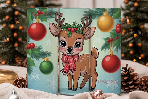Christmas Kawaii Deer 20oz Tumbler Wrap Sublimation DesignSVG 