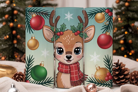 Christmas Kawaii Deer 20oz Tumbler Wrap Sublimation DesignSVG 
