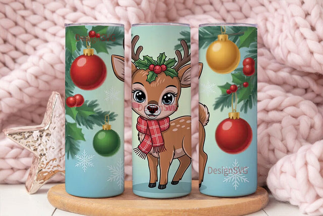 Christmas Kawaii Deer 20oz Tumbler Wrap Sublimation DesignSVG 