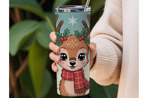 Christmas Kawaii Deer 20oz Tumbler Wrap Sublimation DesignSVG 