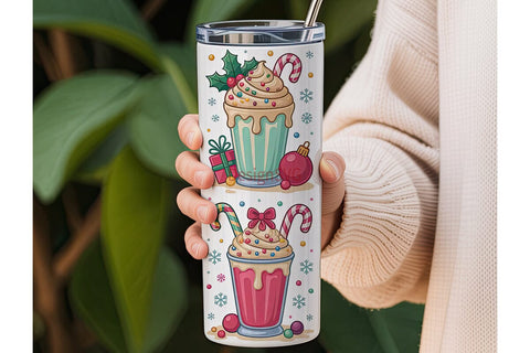 Christmas Kawaii Milkshake 20oz Tumbler Sublimation DesignSVG 
