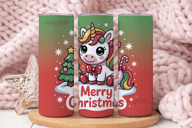 Christmas Kawaii Unicorn 20oz Tumbler Sublimation DesignSVG 