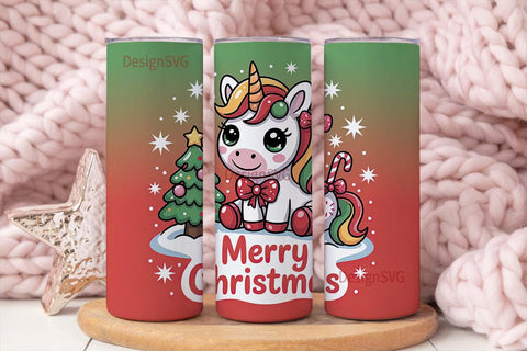 Christmas Kawaii Unicorn 20oz Tumbler Sublimation DesignSVG 