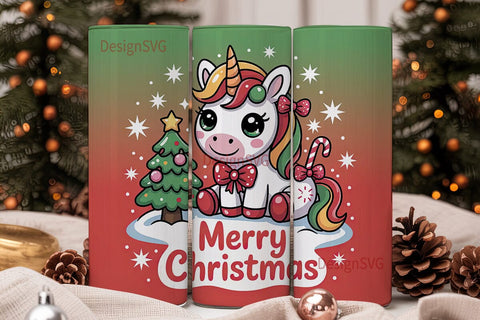 Christmas Kawaii Unicorn 20oz Tumbler Sublimation DesignSVG 