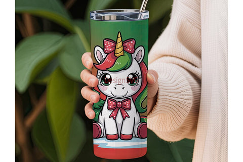 Christmas Kawaii Unicorn 20oz Tumbler Sublimation DesignSVG 