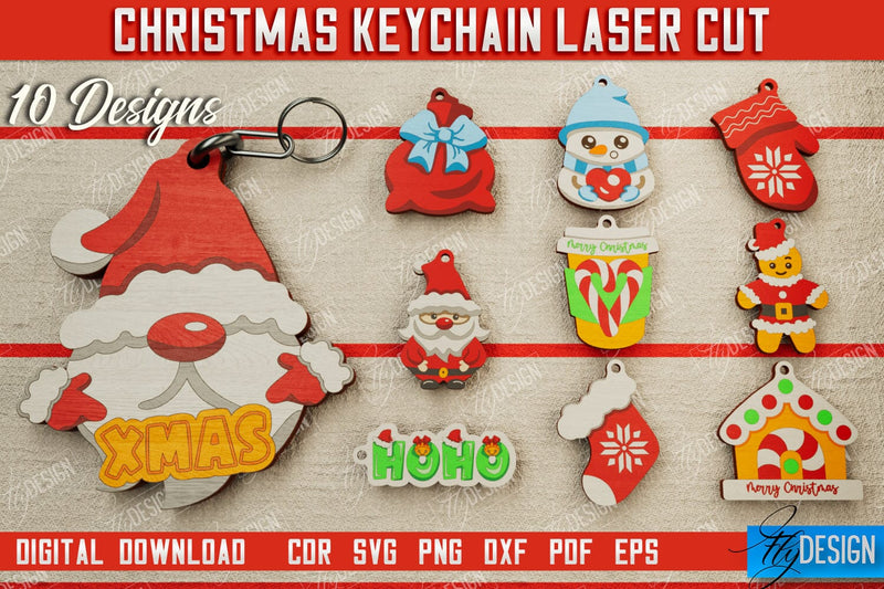 Christmas Keychain Bundle | Keychain Template | Christmas Gift Idea | CNC Files SVG Fly Design 