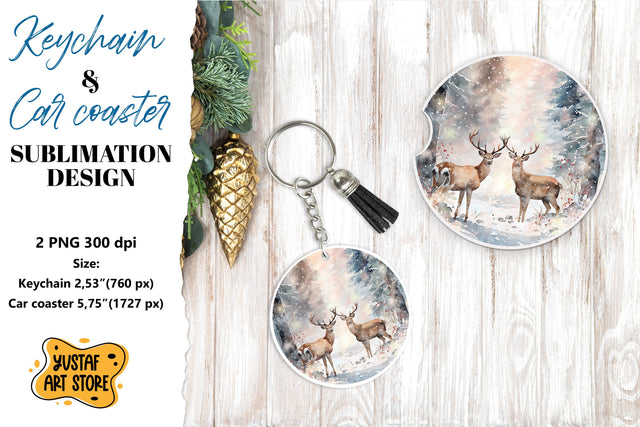 Christmas Keychain & Car coaster sublimation. Forest Deer Sublimation Yustaf Art Store 
