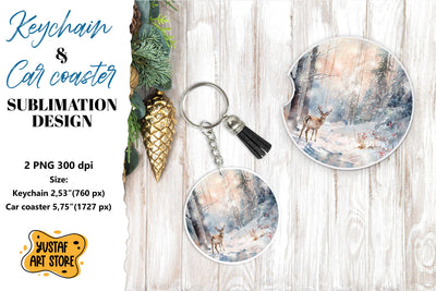 Christmas Keychain & Car coaster sublimation. Forest Deer Sublimation Yustaf Art Store 