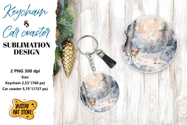 Christmas Keychain & Car coaster sublimation. Forest Deer Sublimation Yustaf Art Store 