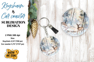 Christmas Keychain & Car coaster sublimation. Forest Deer Sublimation Yustaf Art Store 