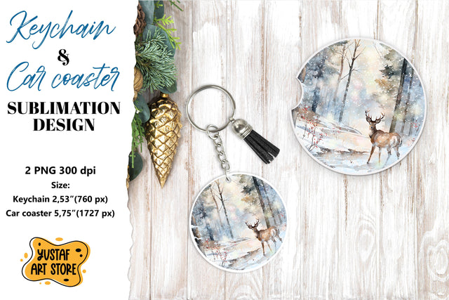 Christmas Keychain & Car coaster sublimation. Forest Deer Sublimation Yustaf Art Store 