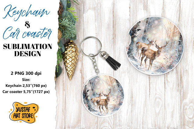 Christmas Keychain & Car coaster sublimation. Forest Deer Sublimation Yustaf Art Store 