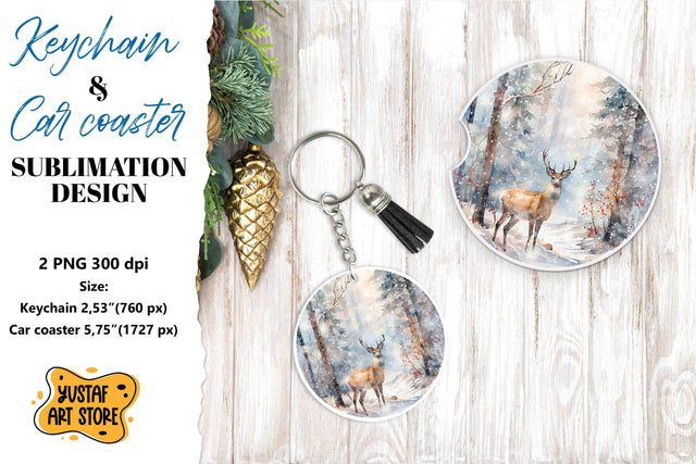Christmas Keychain & Car coaster sublimation. Forest Deer Sublimation Yustaf Art Store 