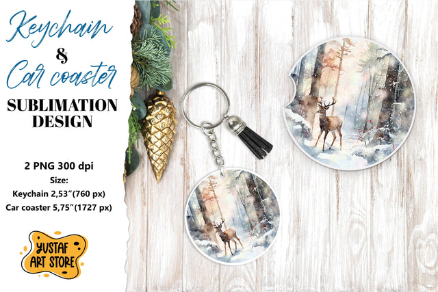 Christmas Keychain & Car coaster sublimation. Forest Deer Sublimation Yustaf Art Store 