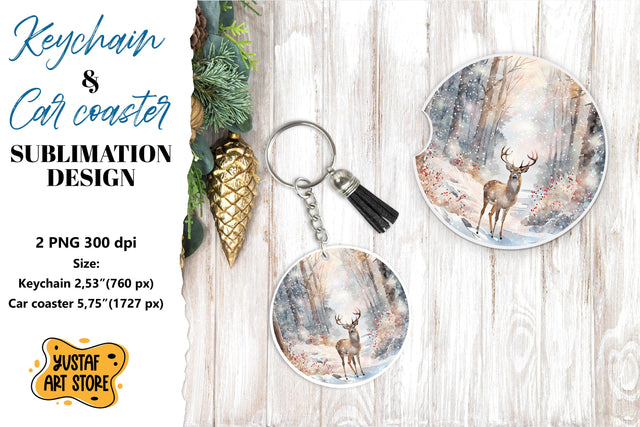 Christmas Keychain & Car coaster sublimation. Forest Deer Sublimation Yustaf Art Store 
