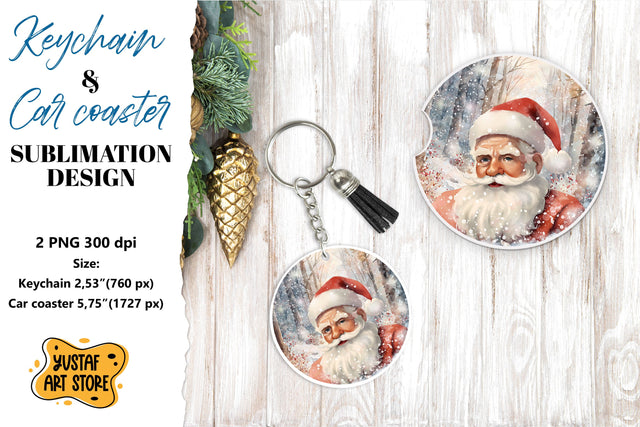 Christmas Keychain & Car coaster sublimation. Santa Claus Sublimation Yustaf Art Store 