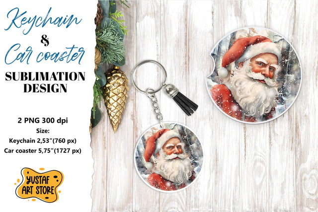 Christmas Keychain & Car coaster sublimation. Santa Claus Sublimation Yustaf Art Store 