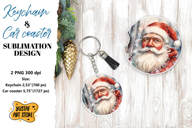 Christmas Keychain & Car coaster sublimation. Santa Claus SVG Yustaf Art Store 