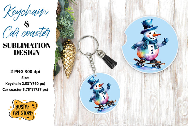 Christmas Keychain & Car coaster sublimation. Snowman Sublimation Yustaf Art Store 