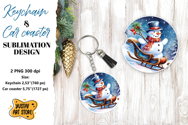 Christmas Keychain & Car coaster sublimation. Snowman Sublimation Yustaf Art Store 