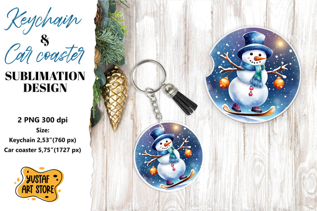 Christmas Keychain & Car coaster sublimation. Snowman Sublimation Yustaf Art Store 