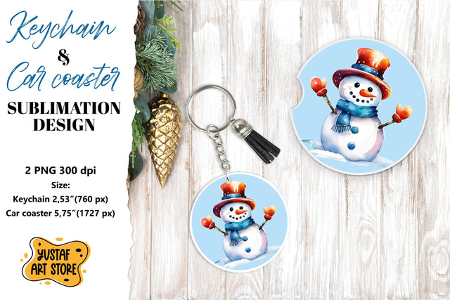 Christmas Keychain & Car coaster sublimation. Snowman Sublimation Yustaf Art Store 