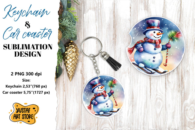 Christmas Keychain & Car coaster sublimation. Snowman Sublimation Yustaf Art Store 