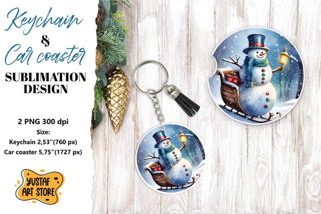 Christmas Keychain & Car coaster sublimation. Snowman Sublimation Yustaf Art Store 