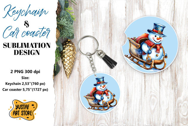 Christmas Keychain & Car coaster sublimation. Snowman Sublimation Yustaf Art Store 
