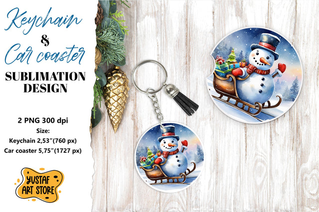 Christmas Keychain & Car coaster sublimation. Snowman Sublimation Yustaf Art Store 