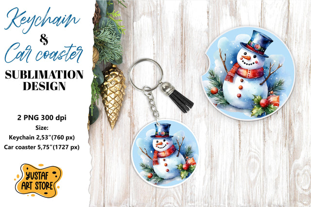 Christmas Keychain & Car coaster sublimation. Snowman Sublimation Yustaf Art Store 