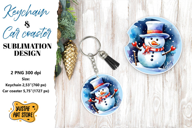 Christmas Keychain & Car coaster sublimation. Snowman Sublimation Yustaf Art Store 