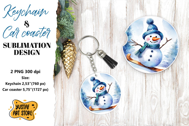 Christmas Keychain & Car coaster sublimation. Snowman Sublimation Yustaf Art Store 
