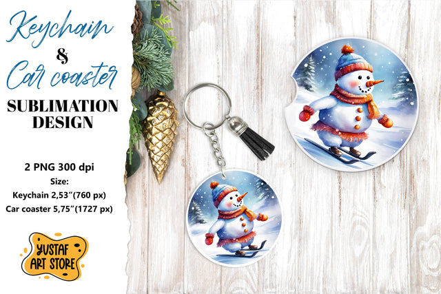 Christmas Keychain & Car coaster sublimation. Snowman Sublimation Yustaf Art Store 