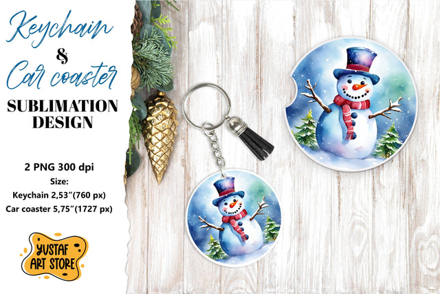 Christmas Keychain & Car coaster sublimation. Snowman Sublimation Yustaf Art Store 