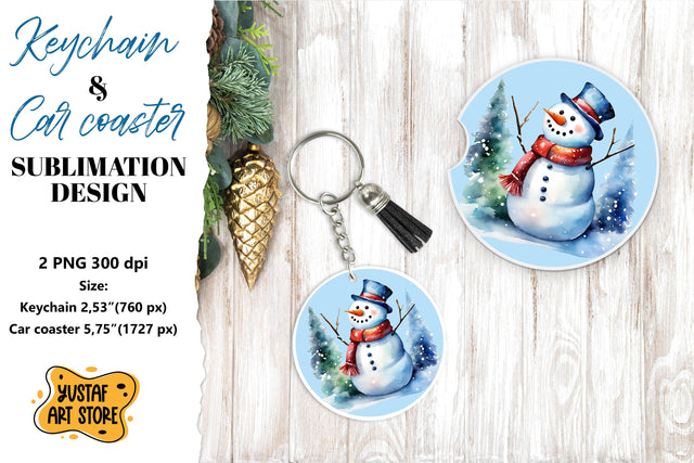 Christmas Keychain & Car coaster sublimation. Snowman Sublimation Yustaf Art Store 