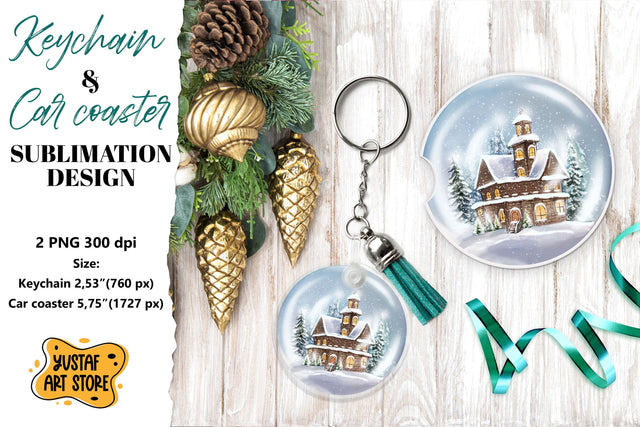 Christmas Keychain. Christmas Car coaster sublimation design Sublimation Yustaf Art Store 