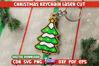 Christmas Keychain | Keychain Template | Christmas Gift Idea | Christmas Tree | CNC File SVG The T Store Design 