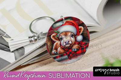 Christmas Keychain PNG, Highland Cow Keychain Sublimation Sublimation OrangeBrushStudio 