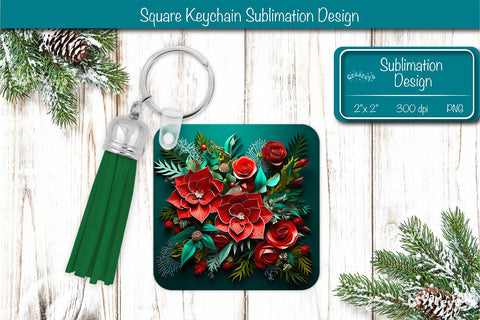 Christmas Keychain PNG Sublimation Christmas 3D flower PNG Sublimation Createya Design 
