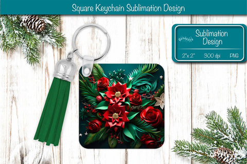 Christmas Keychain PNG Sublimation Christmas 3D flower PNG Sublimation Createya Design 