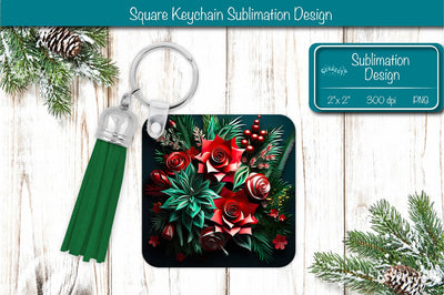 Christmas Keychain PNG Sublimation Christmas 3D flower PNG Sublimation Createya Design 