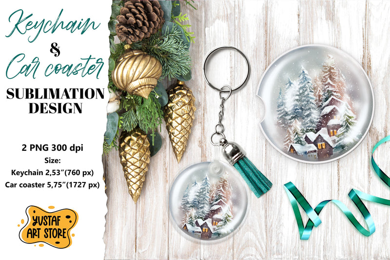 Christmas Keychain.Christmas Car coaster sublimation design Sublimation Yustaf Art Store 