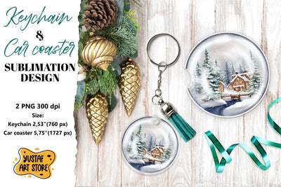Christmas Keychain.Christmas Car coaster sublimation design Sublimation Yustaf Art Store 