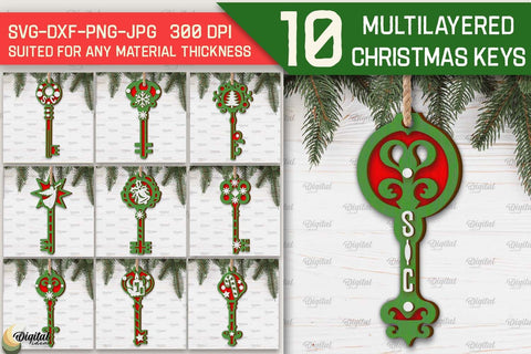 Christmas Keys Ornaments Laser Cut Bundle. Christmas SVG SVG Evgenyia Guschina 