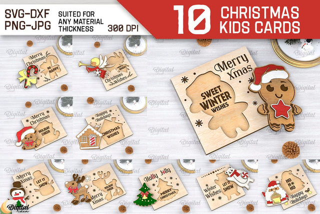 Christmas Kids Cards LaserCut Bundle. Xmas Greeting Card SVG SVG Evgenyia Guschina 