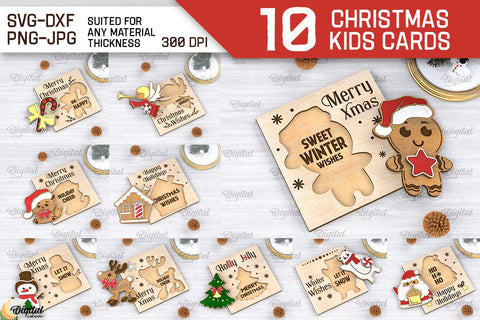 Christmas Kids Cards LaserCut Bundle. Xmas Greeting Card SVG SVG Evgenyia Guschina 