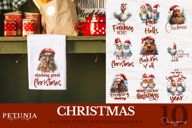 Christmas Kitchen Towel Bundle | Christmas Sublimation Sublimation Petunia Digital Design 
