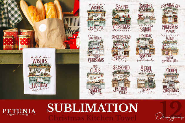 Christmas Kitchen Towel | Christmas Sublimation Designs Sublimation Petunia Digital Design 